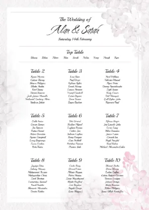 Pink Floral Wedding Seating Plan | DittoPrint
